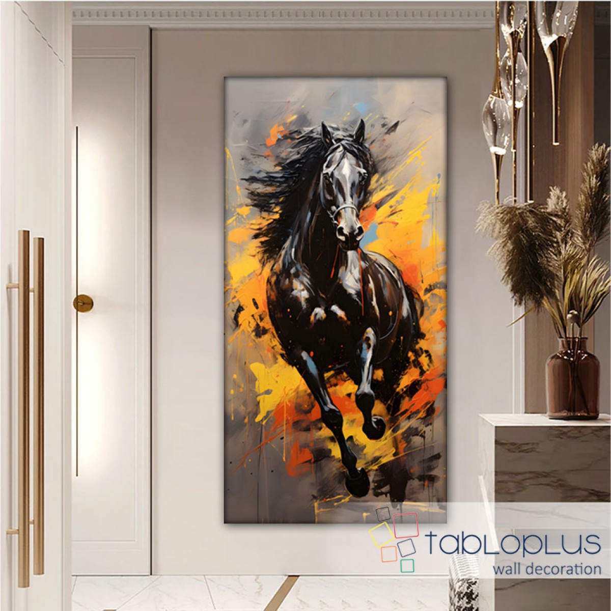 Yellow Orange Horse Textured Partial Oil Painting - Wall Art